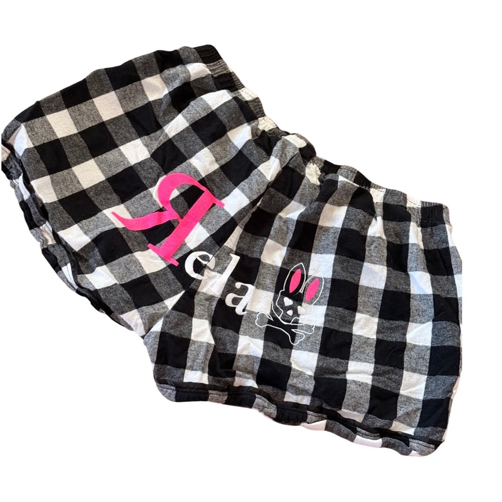 Y2K 2000s style Scene‎ Womens Plaid Flannel Pajama Shorts with graphic